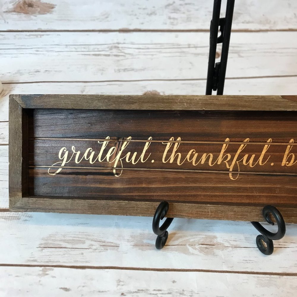 Wood GRATEFUL,THANKFUL BLESSED Plaque